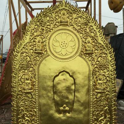 厂家批发木雕佛像背光玻璃钢彩绘贴金西方三圣三宝佛背光雕塑寺庙