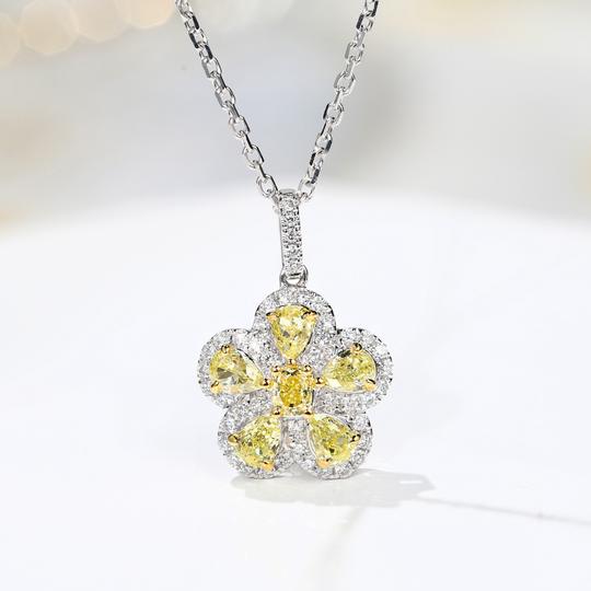宝石矿工18k白金花朵黄钻钻石项链唯美精致吊坠女士锁骨链
