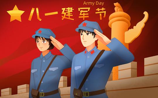 抗战胜利日复古卡通灰建军节人物原创插画海报背景素材