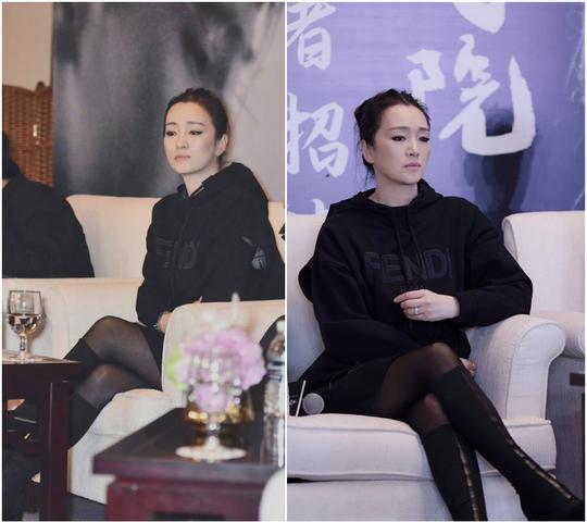 面部巩俐明明快奔六年纪，面部紧实没一丝褶子，穿卫衣裙尽显青春活力