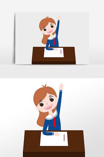 可爱卡通学生上课举手发言插画人物素材