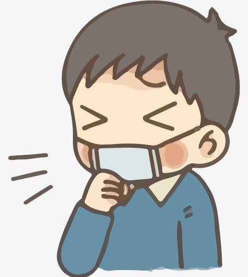手绘卡通小男孩咳嗽免抠