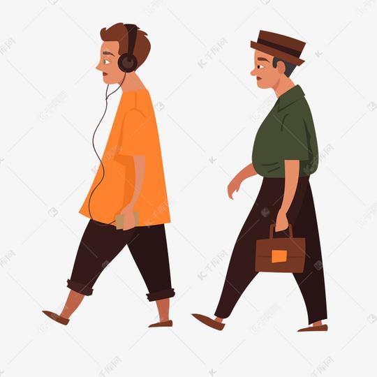 卡通简约夸张逛街走路的人物素材