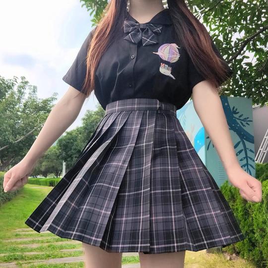 [烟灰]原创jk制服裙正版中牌制服馆黑格裙日系高腰学生学院半身裙