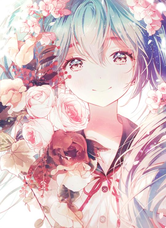 美女小清新萌妹子，艺术插画动漫二次元，唯美半身色彩伤感
