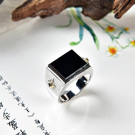 墨翠翡翠a货高冰种18k金镶嵌方型墨翠戒面方形男戒可定制已售欣赏