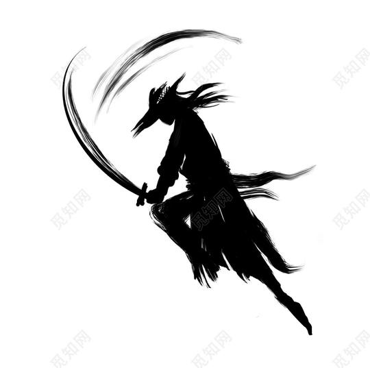 水墨风水墨元素水墨古风人物侠客男子手绘水墨武侠侠客元素人物剪影png素材