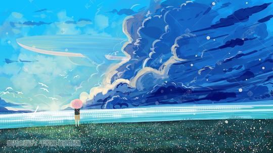 夏日海边天空云朵风景治愈系