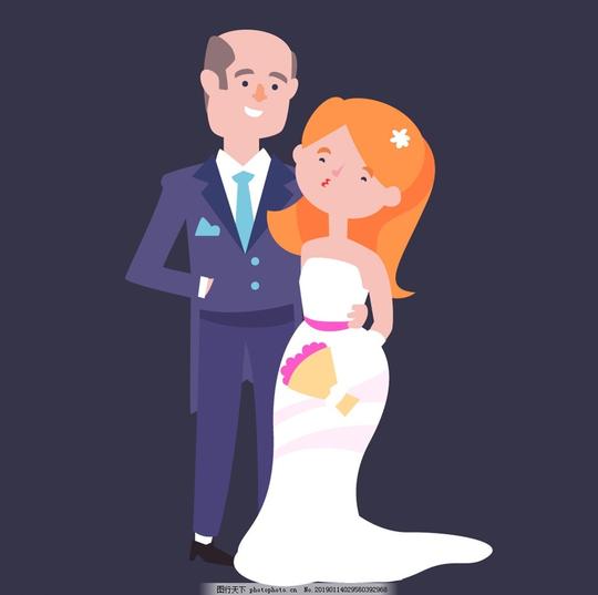 新郎新娘情侣夫妻婚礼情人节结婚纪念日新婚蜜月卡通素材