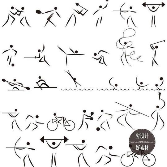 抽象简笔画奥运会体育运动宣传墙体人物动作矢量设计素材f001-淘宝网