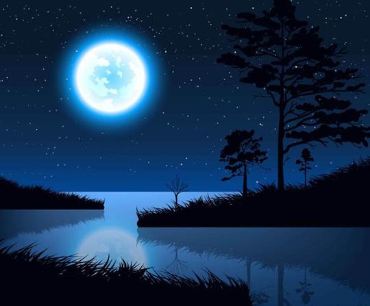 夜晚月亮月光下的野外山地场景设计素材