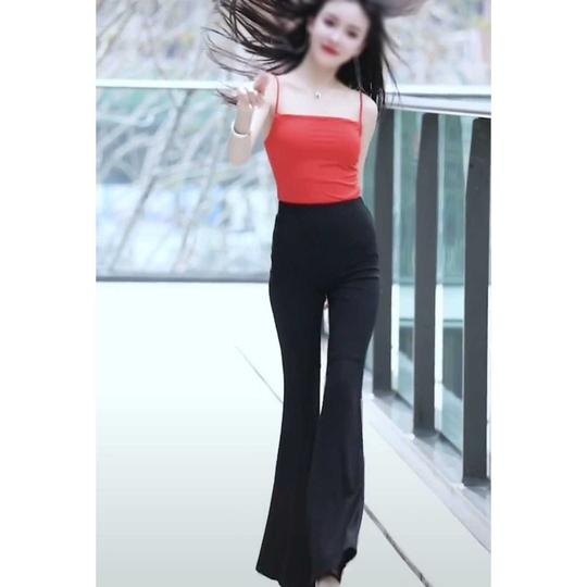 夏夏吓大的同款喇叭裤子快手抖音网红街拍修身显瘦高腰黑色阔腿裤