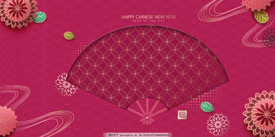 中国风扇形猪年春节背景素材折纸背景艺术背景扇形素材喜庆