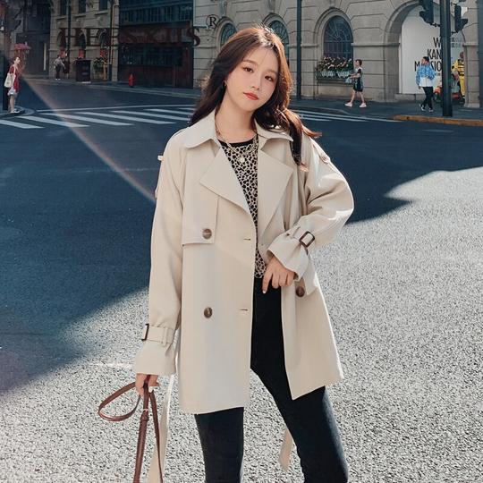 heesxiis轻奢品牌女装短款米色风衣女2021春秋新款气质韩版宽松显瘦小个子外套米白色s