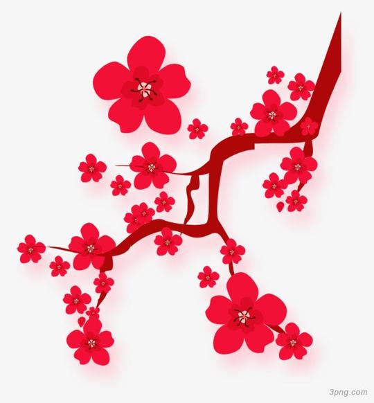 红剪影梅花png透明免抠素材下载-3png网免费