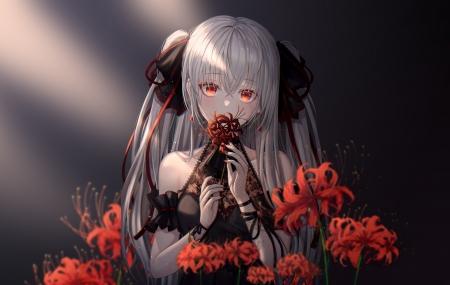 彼岸花少女长发红色眼睛4k动漫壁纸