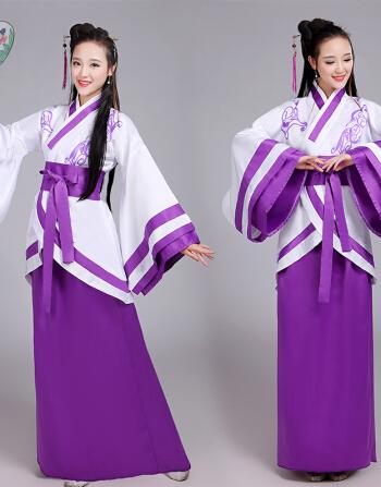 新款女汉服曲裾古装仙女装汉服女学生礼毕业季摄影服装肩上带花紫色