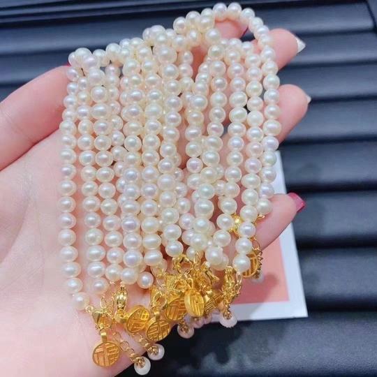 新款女式黄金硬金福字两世欢淡水珍珠手链周家同款抖音小红书同款