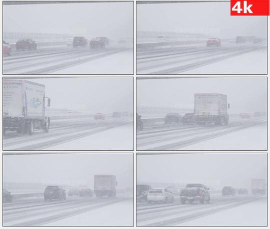 4k0788暴风雪公路高速公路行车交通高清实拍视频素材