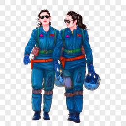 卡通手绘飞行员女空军军人素材
