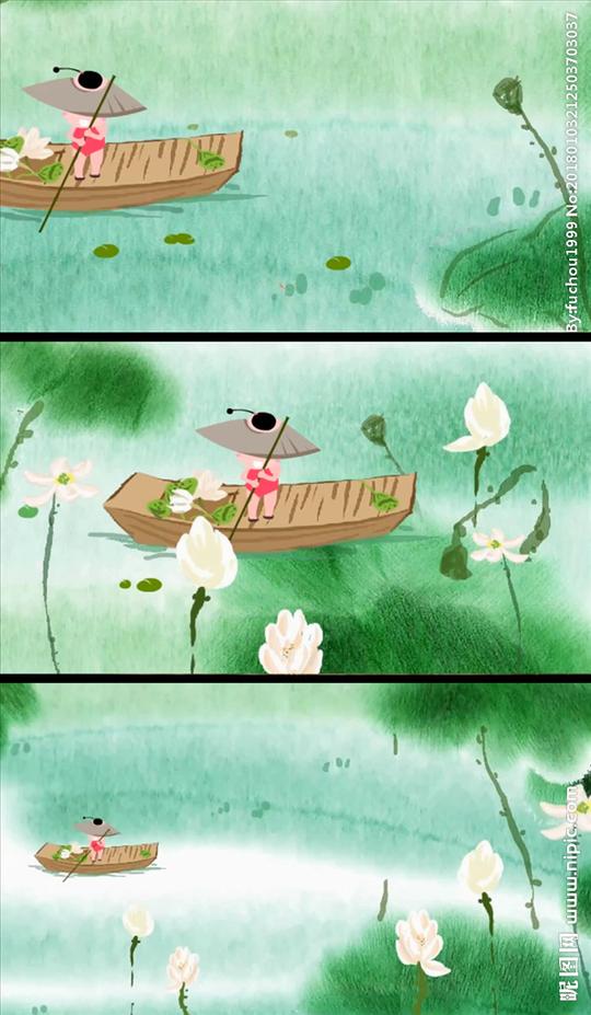 古典卡通小孩撑船视频素材