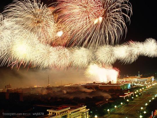 首都跨年夜燃放烟花夜景特写图片素材下载_素