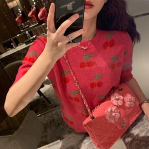 小樱桃针织衫秋季新款女士开衫毛衣女半袖2019网红上衣长袖打底衫