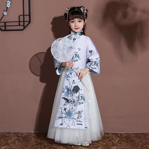 女童汉服儿童古风改良旗袍秋复古超仙中大童古装唐装中国风连衣裙