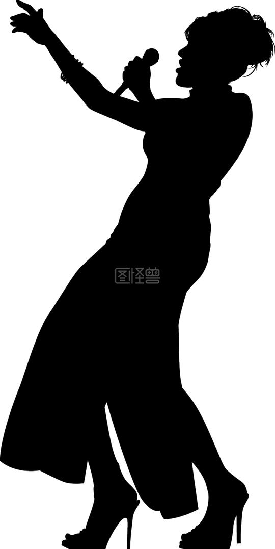 仰头唱歌的女人侧面剪影素材图片