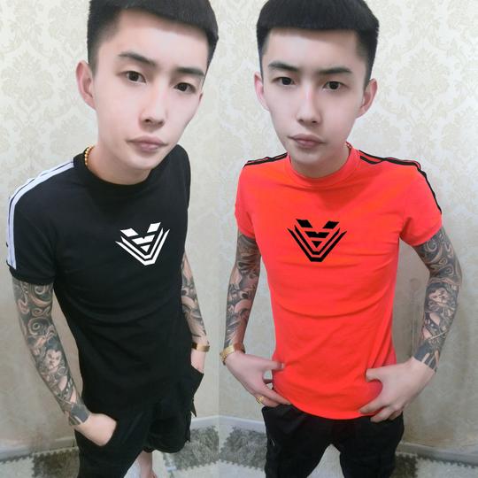 快手红人同款短袖男网红t恤社会衣服牌牌琦潮流精神小伙紧身上衣