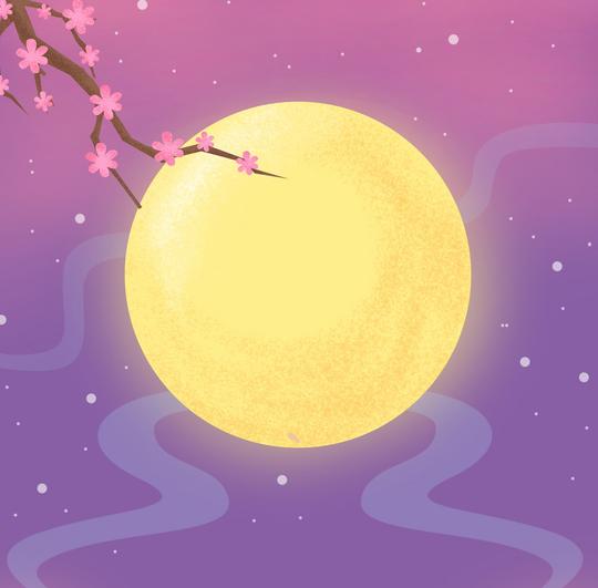 唯美花枝大月亮七夕情人节背景素材