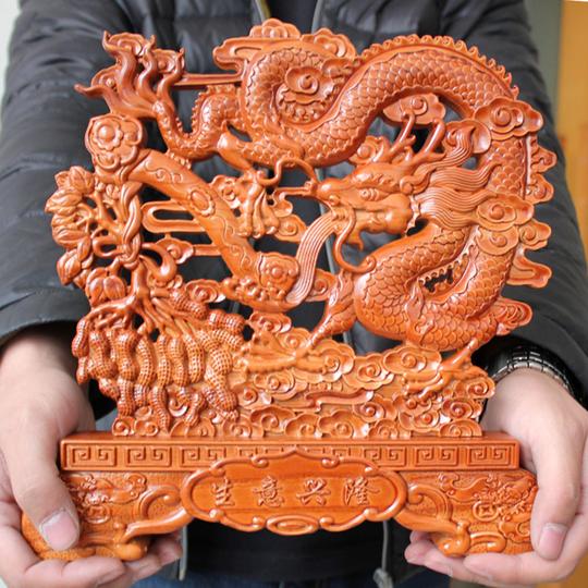吉辰轩肥城桃木生肖龙摆件生意兴隆工艺品摆设龙家居装饰品