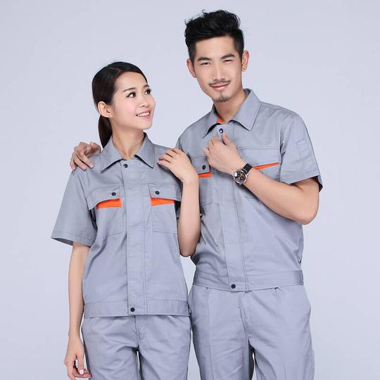 能盾xj-09夏季短袖工作服套装男劳保服工程汽修服工装制服浅灰色