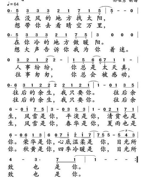 马良填词创作演唱歌曲《往后余生》的简谱