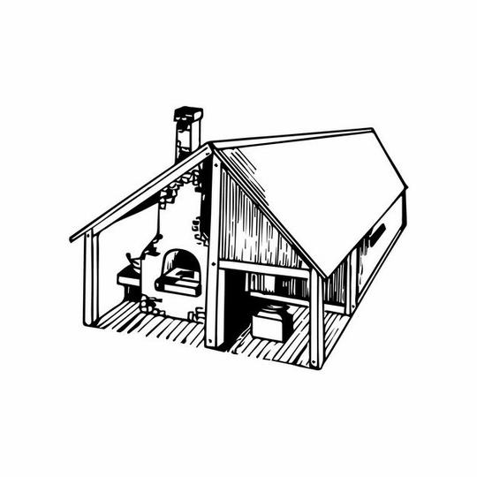 小木屋黑白色插画2495063eps图片免抠素材插图
