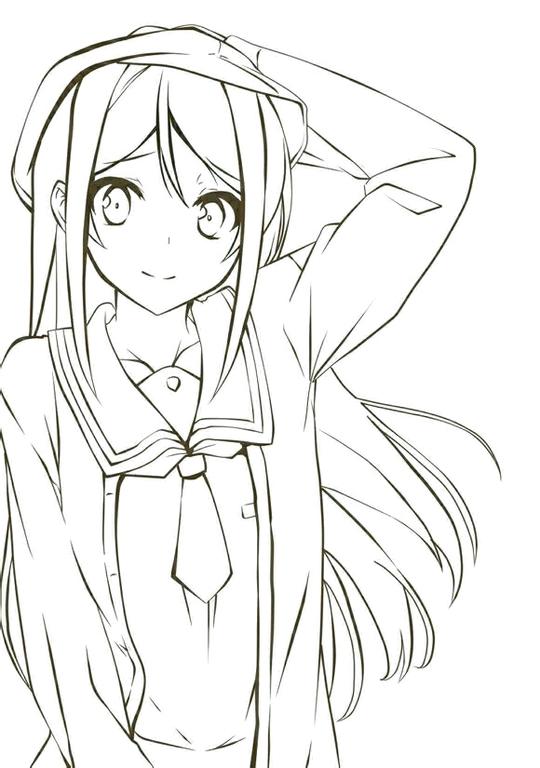 线稿手绘动漫少女素材