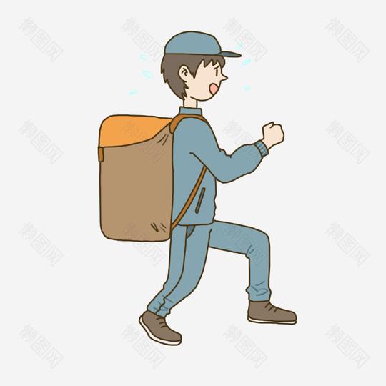 快递物流手绘卡通快递员奔跑送快递免抠元素下载-编号400850