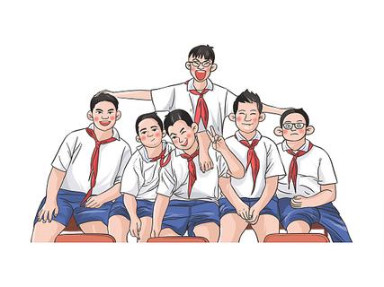 彩色手绘卡通学生毕业季同学毕业照合影元素png素材