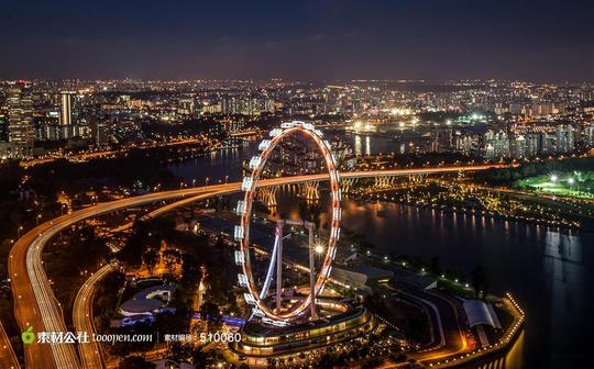 新加坡摩天观景轮公路城市夜景高清素材