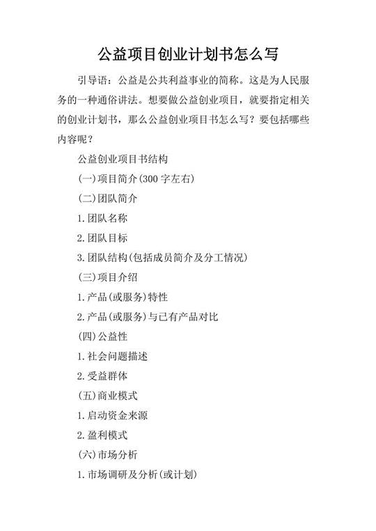 公益项目创业计划书怎么写