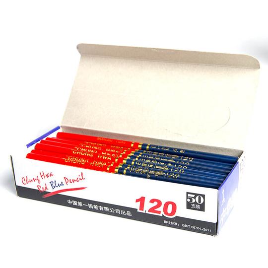 中华上海中华牌红蓝双头铅笔双色铅芯120红蓝/木工全红铅笔全红50支