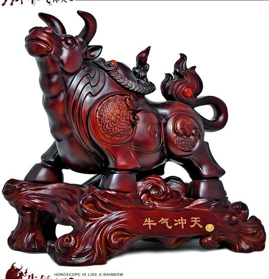 高档树脂工艺礼品仿木牛气冲天摆件开业乔迁送礼家居装饰摆件图片_6