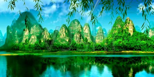 绿色山水风景背景大屏幕_1200x600_高清视频素材下载
