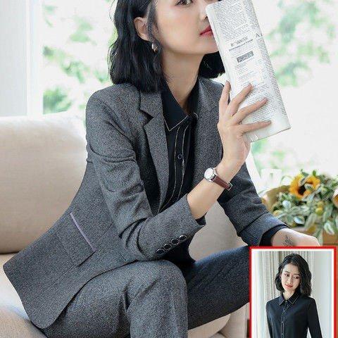 。西装套装女三件套秋冬季灰色ol职业装2018新款气质正装工装工作
