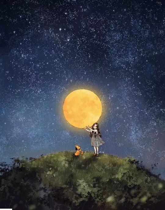 只要你说出来,我能把高悬在黑色夜空中的月亮摘下来给你."