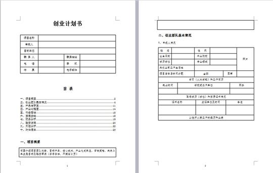 创业计划书模板