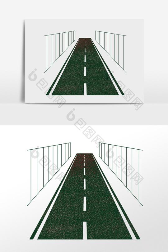 手绘直行城市公路马路建筑插画