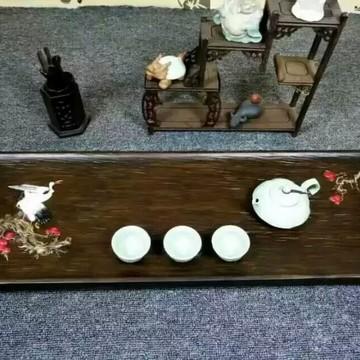 古香整块进口黑檀木茶盘仿古彩绘精雕复古拉丝实木功夫茶具特价