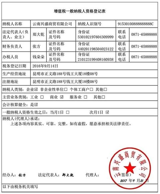表1-3增值税一般纳税人资格登记表