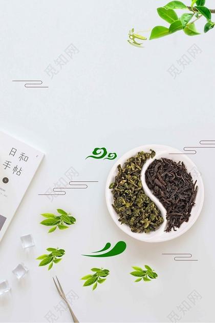 绿色鸳鸯茶具绿茶新茶春茶上市海报背景